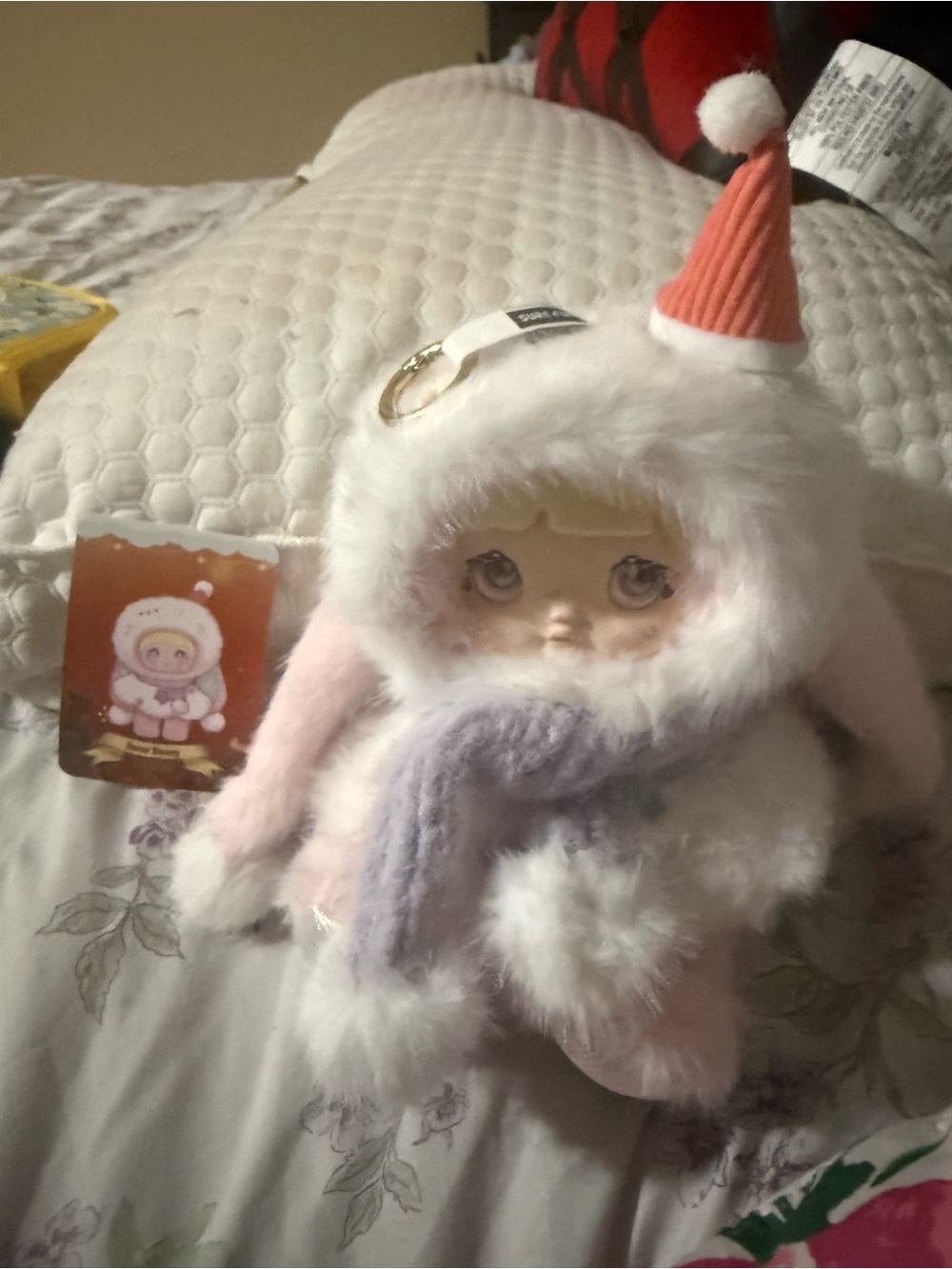 Nommi winter eve Plush Baby Doll Keychain - Pink & White Winter Outfit